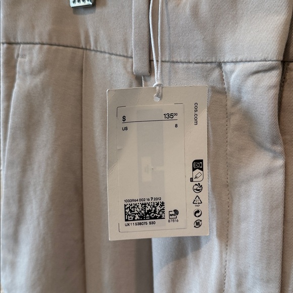NWT COS Wide-Leg Tailored Relaxed Trousers Beige Wide-Leg Cotton 8 - Picture 11 of 13